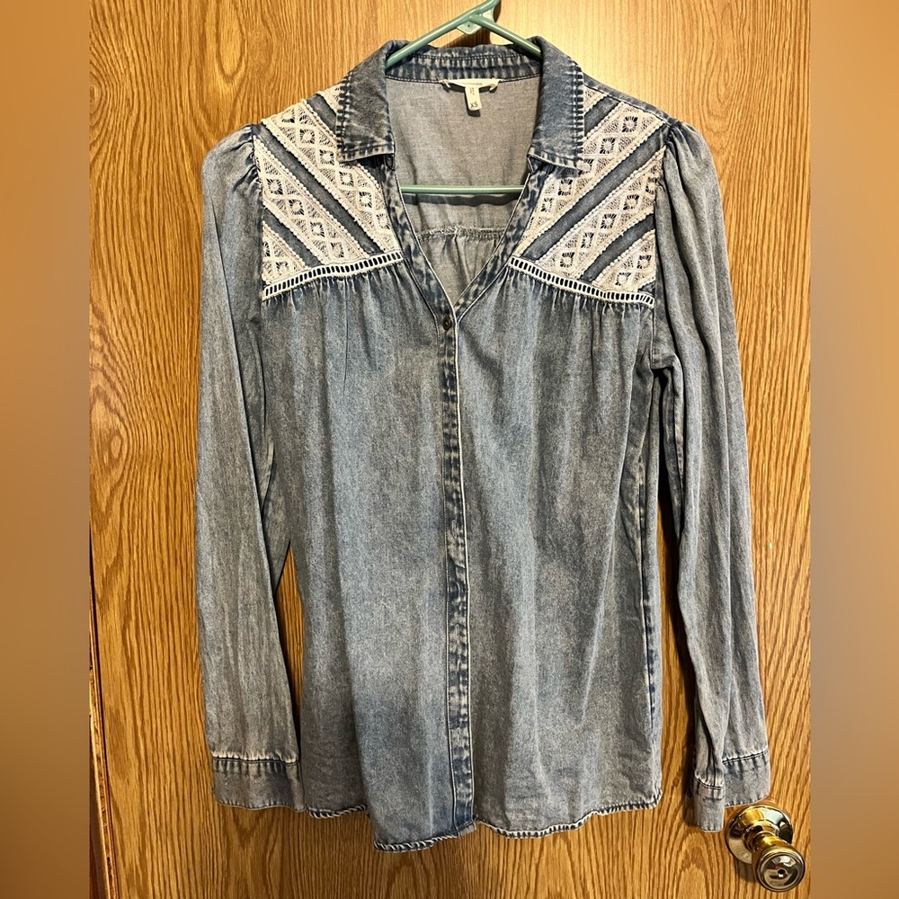 Denim Button Down with White Accents